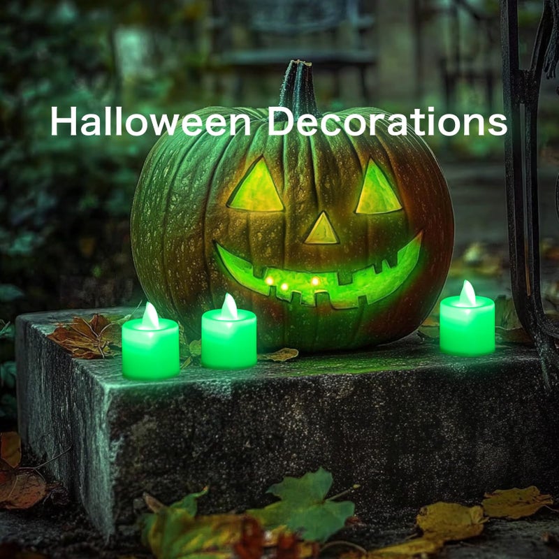 LANKER 24 Pack Flameless Led Tea Lights Candles, Flickering Green Battery Operated Electronic Fake Candles, Decorations for Party, Christmas, Halloween and Festival Celebration (Green) - Image 2